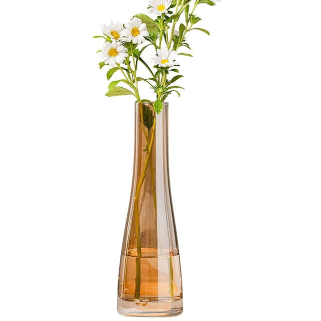 Glass Single Bud Vase Hand-Made Blown Small Flower Vase Single Stem Vases Mini Cute Decorative Bud Floral Vase Narrow Neck Vase Home Decor Centerpieces Desk Table Decor-Vintage Light Brown