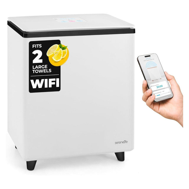 SereneLife Smart-Controlled Luxury Towel Warmer – Large Capacity, Fresh Scent Feature, Auto Timer, Ideal for Spa & Bathroom Use