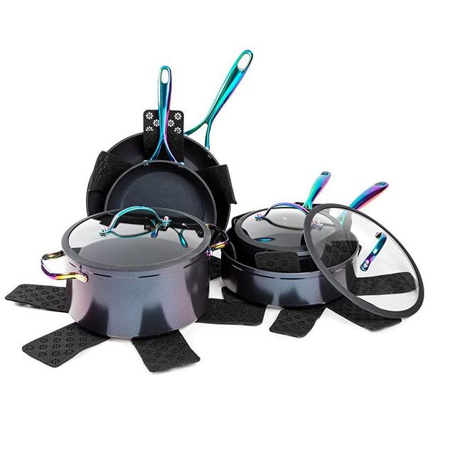 Thyme & Table 12-Piece Nonstick Ceramic Cookware Set, Rainbow/Ideal for cooking exquisite dishes/Mom needs it/Ideal product for Chef/This product should not be missing in your home.