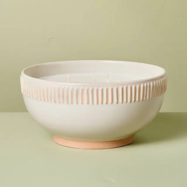 4-Wick Rim Stripe Ceramic Citronella Bowl Candle 32oz Cream - Hearth & Hand™ with Magnolia