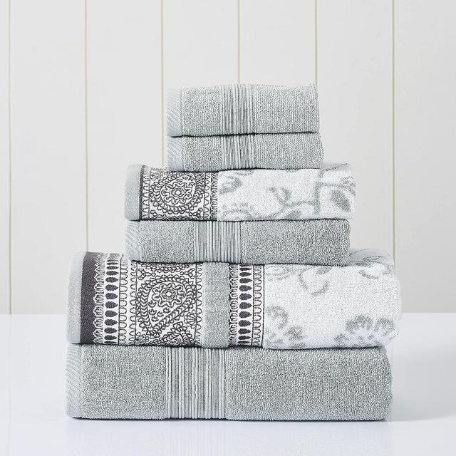 Modern Threads 6 Piece Set, 2 Bath Towels, 2 Hand Towels, 2 Washcloths Yarn Dyed Jacquard/Solid Towel Set Ophelia Dark Sage