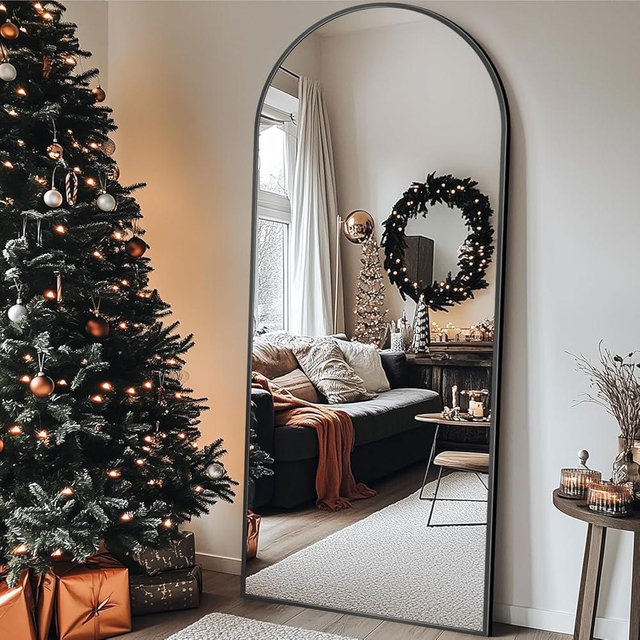 Antok Arch Floor Mirror, 58"x18" Full Length Mirror - Freestanding Full Body Mirrors with Stand for Bedroom or Living Room (Black)