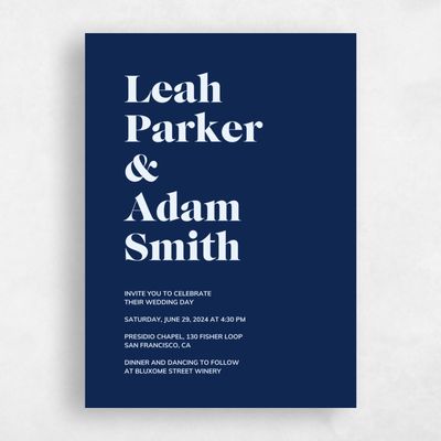 Navy, Blue Wedding Invitation - Everett Type