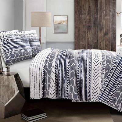 3pc Full/Queen Hygge Geo Quilt Set Navy/White - Lush Décor