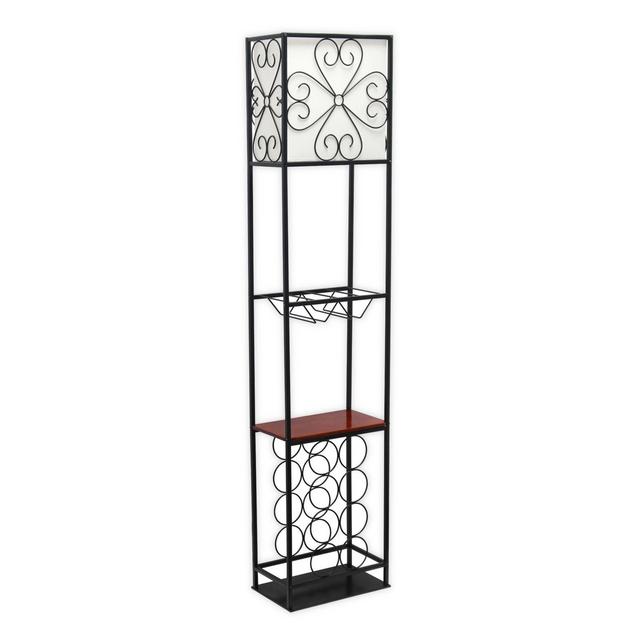 Elegant Designs Etagere Wood Accented Wine Rack Floor Lamp in Black
