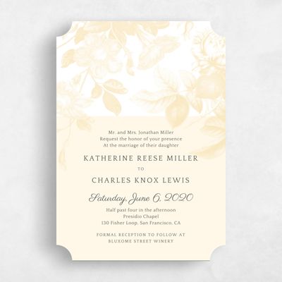 Yellow Ticket Wedding Invitation - Heaven Fade