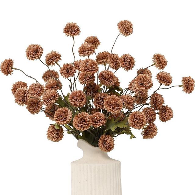 DuHouse 6pcs Artificial Flowers Faux Silk Pompon Mum,Silk Small Mini Chrysanthemum Ball with Stems for DIY Bouquets Centerpieces Vase Home Table Kitchen Decoration(Coffee)