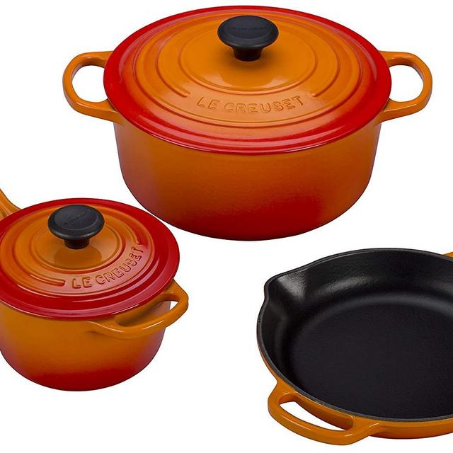 Le Creuset 5 Piece Signature Enameled Cast Iron Cookware Set, Flame