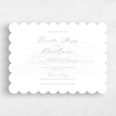 Grey Scalloped Wedding Invitation - Malcesine Landscape