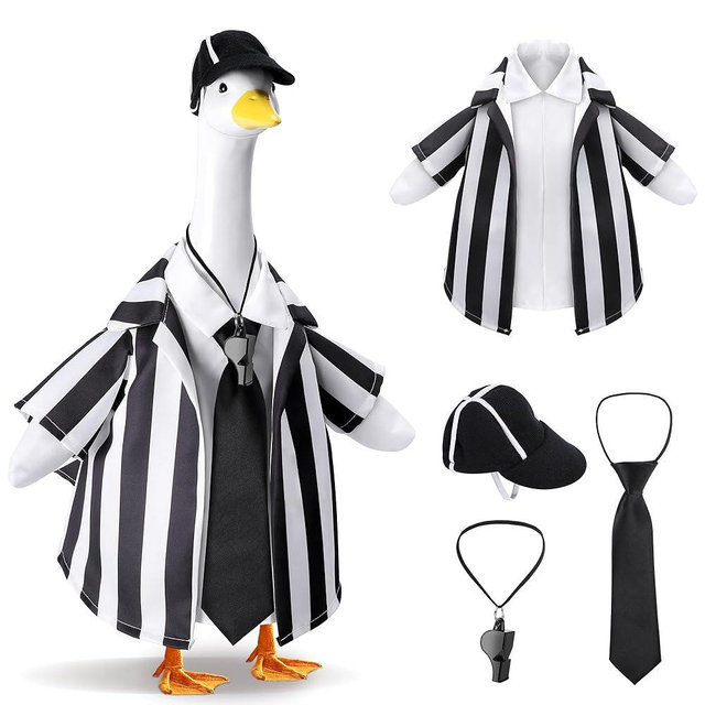 Watayo 4 Pcs/Set Referee Porch Goose Outfits, Lawn Goose Statue Referees Costume, Garden Goose Clothes Referee Shirt Hat Tie and Whistle for 23" Statue Halloween Sports Season Outdoor Patio Yard Decor