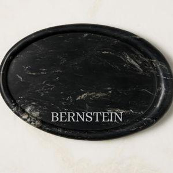 Personalized Pave Oval Black Marble Serving Tray