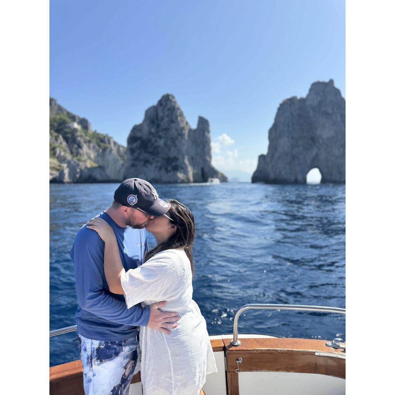 Our last summer as an engaged couple, sailing around the island of Capri in Italy.
