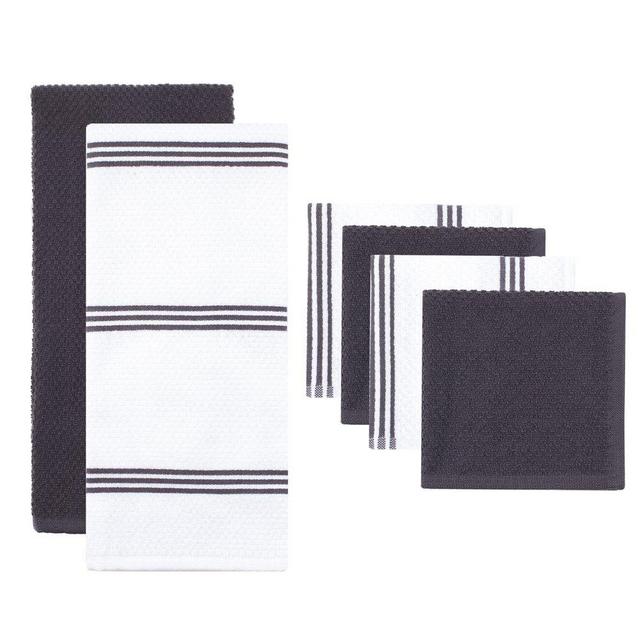 Sticky Toffee, 6 Pack, Cotton Terry Kitchen Towel and Dishcloth Set, Gray