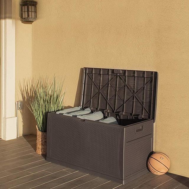 Barton Deluxe 120 Gallon Outdoor Deck Box Resin Patio Storage Container Storage Box Large Bin Store Backyard, Brown