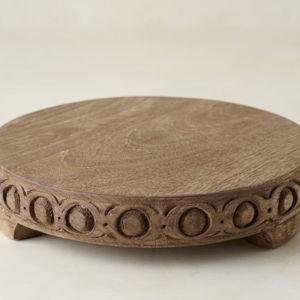 Antiqued Carved Wood Round Riser