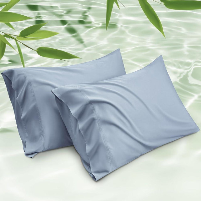 Bedsure King Size Pillow Cases Set of 2, Cooling Pillow Cases King, Rayon Derived from Bamboo Light Blue Pillowcases, Breathable & Silky Soft Bedding Pillow Covers with Envelope Closure, 20x36 Inches