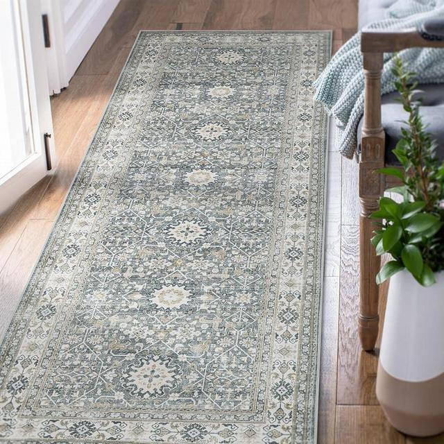 jinchan Runner Rug 2x6 Washable Rug Area Rug Distressed Gray Multi Vintage Rug Floral Rug Kitchen Print Floor Cover Indoor Mat Retro Accent Rug Living Room Bedroom Office Farmhouse