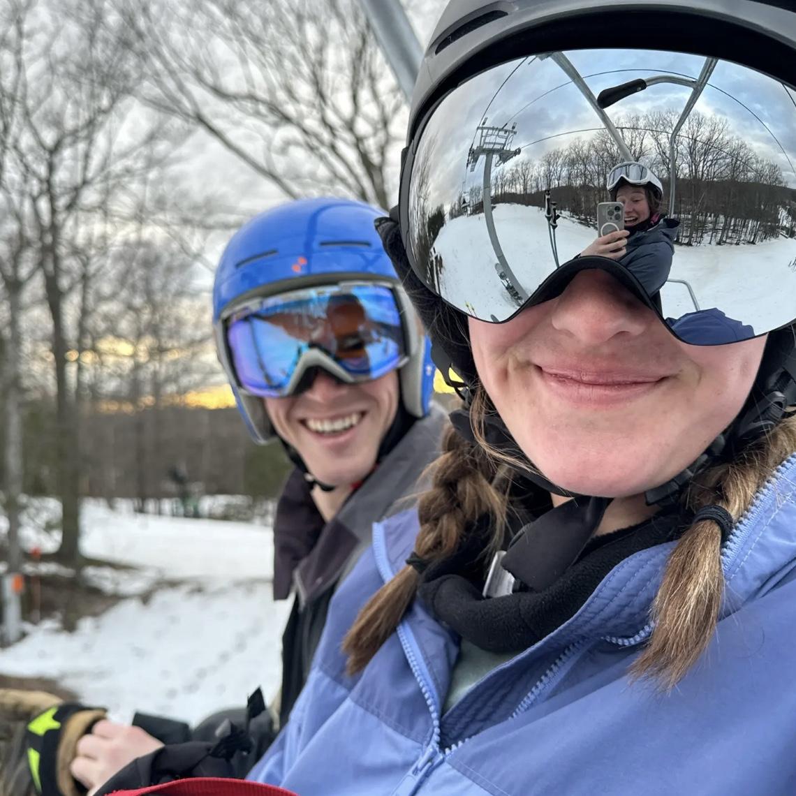 February 2024: First of many days skiing together. Featuring Rachel!