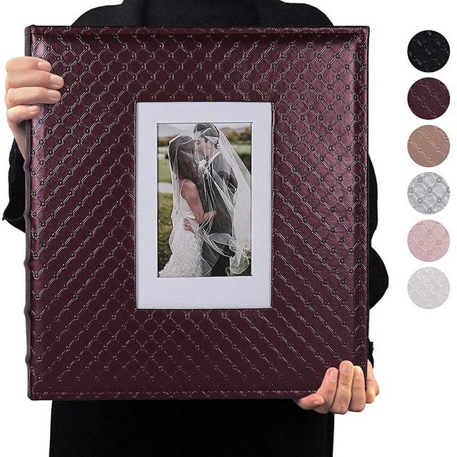 RECUTMS Photo Album 4x6 600 Photos Black Inner Page Button Grain Leather Big Capacity Pockets Pictures Album Birthday Christmas Photo Albums Wedding Anniversary (Red Wine)