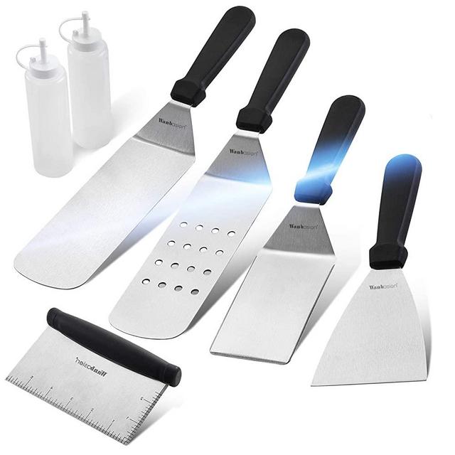wanbasion BBQ Griddle Accessories Set, Flat Top Griddle Accessories, BBQ Griddle Accessories Kit with Heavy Duty Scraper Spatula Turner and Bottles