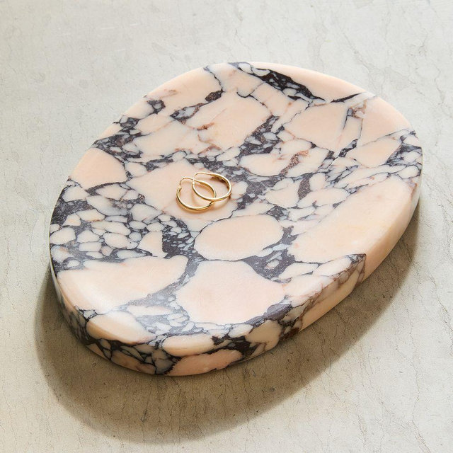 Asymmetrical Marble Tray, Pink/Purple Breccia
