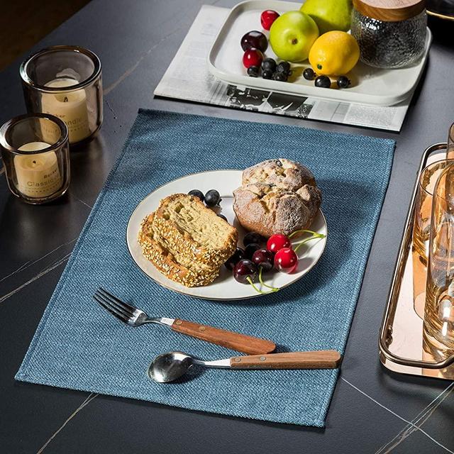 Keydo Linen-Like Polyester Placemats for Dining Table Heat-Resistant Stain Resistant Washable Table Mats Set of 6 Blue Grey