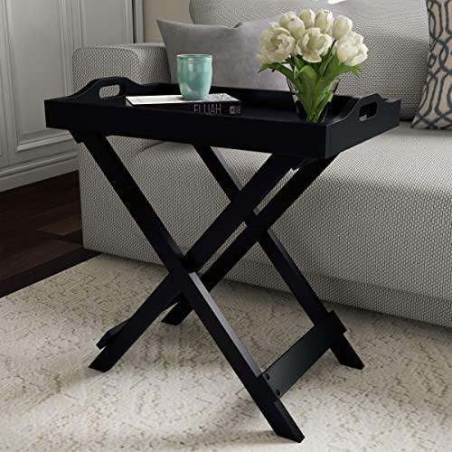 Lavish Home Decor Display and Home Accent Table with Removable Tray Top (Black),