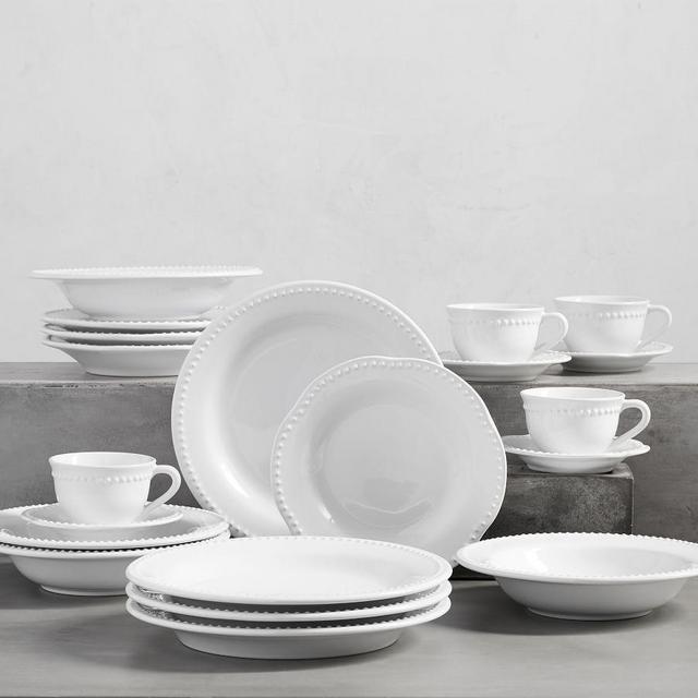 Emma Beaded 20-Piece Soup Bowl Set - True White