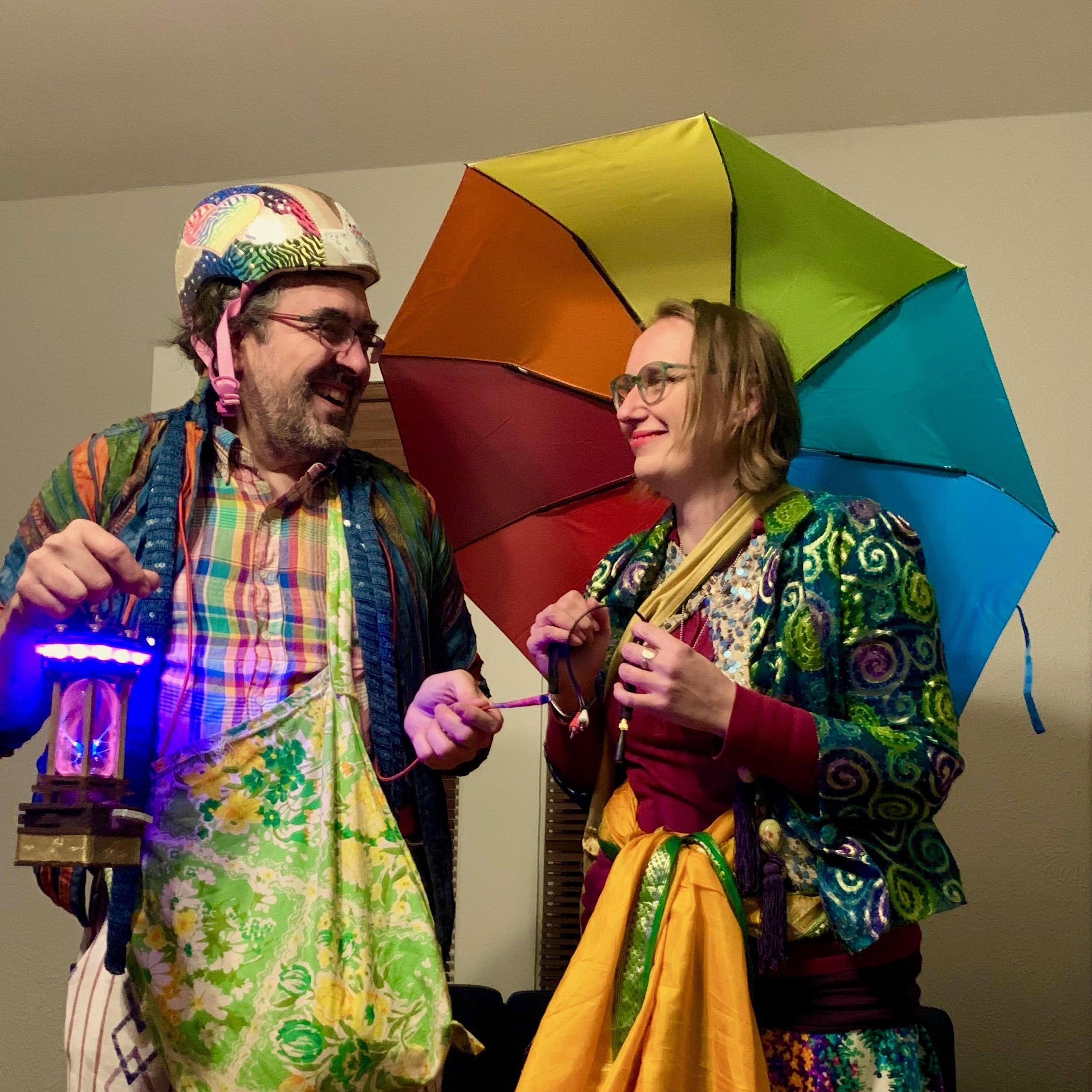 Flip & Kye's Halloween Costume in 2019 was Rainbow Connection! (Notice the USB chargers.)