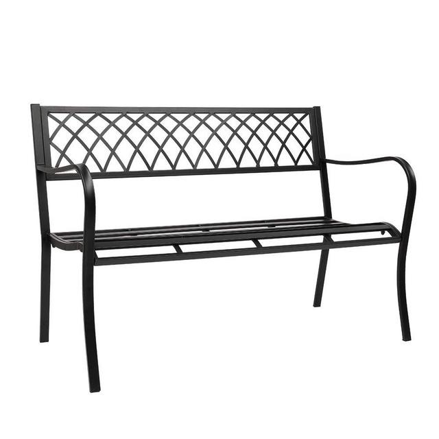 VINGLI 47" Patio Outdoor Metal Bench,Powder Coated Cast Iron Steel Cross Design for Garden Path Yard Lawn Work Entryway Decor Deck, Black