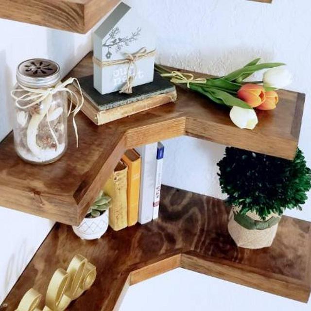 Deep Rustic Wooden Corner Shelves, Corner...