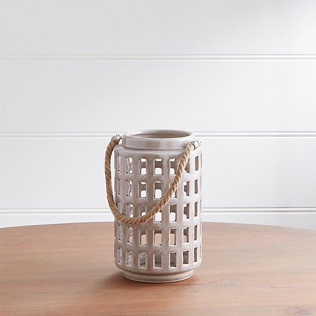 Peek 9" Light Grey Ceramic Lantern