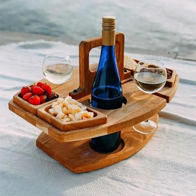 MYELJO Portable Picnic Table Outdoor Wine Picnic Table, Wooden Picnic Table Party with Glass Holder, Folding Wine and Champagne Picnic Table for Camping, Beach, Park