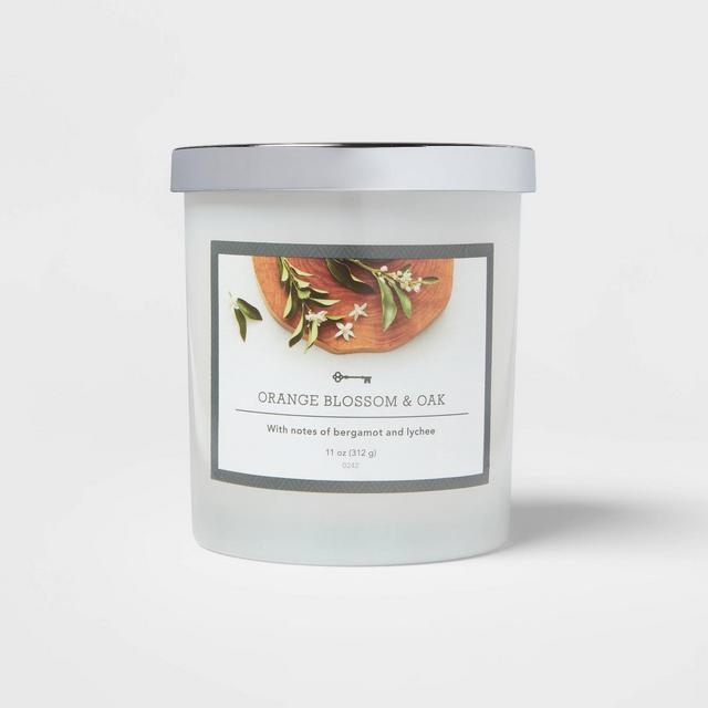 11oz Lidded Milky Glass Jar Orange Blossom and Oak Candle - Threshold™