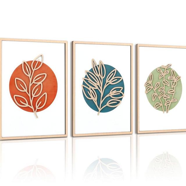 FWIEXA Minimalist Leaf Wood Wall Art, 3D Boho Botanical Art, Rustic Natural Themed Wall Room Decor for Bedroom, Living Room, Entryway