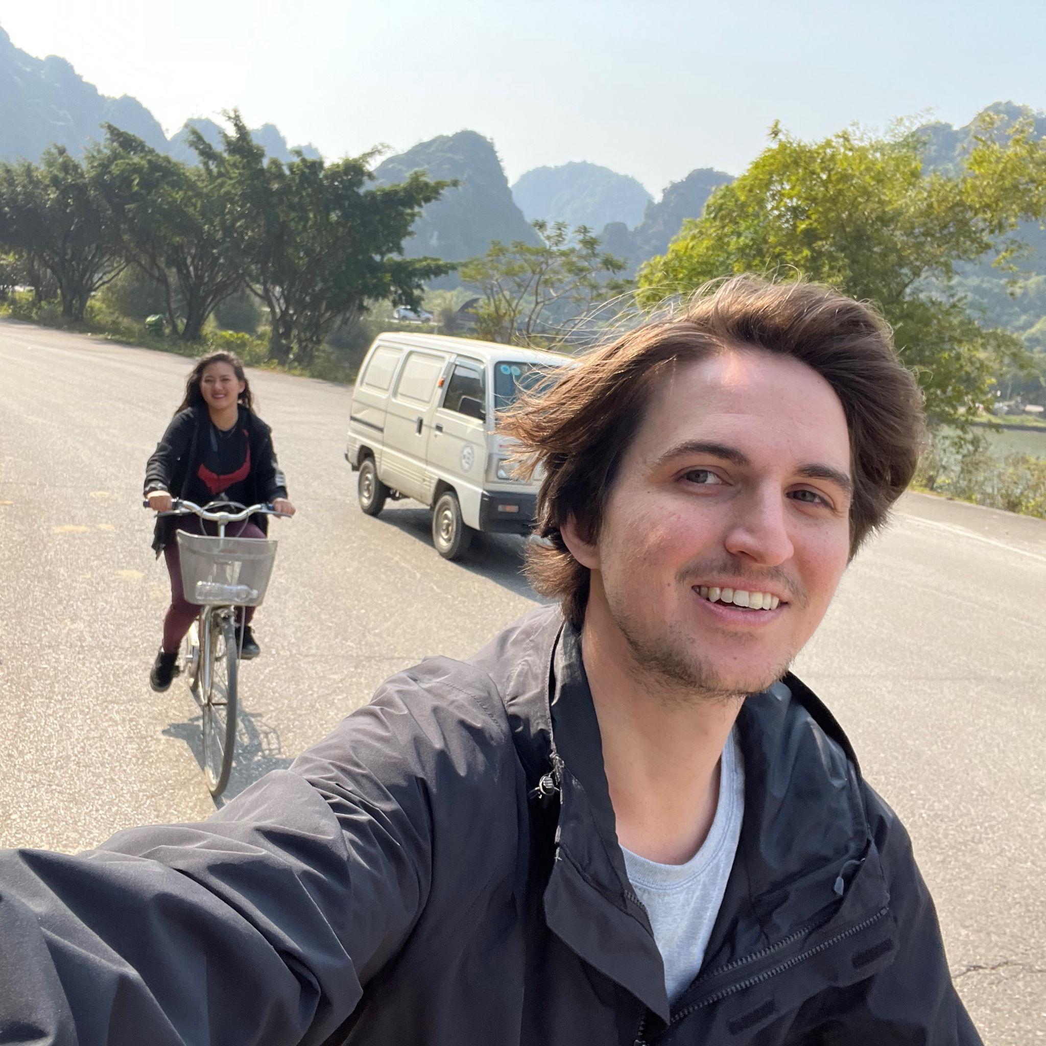 Peaceful biking in Ninh Binh, Patrick with the selfie skills!