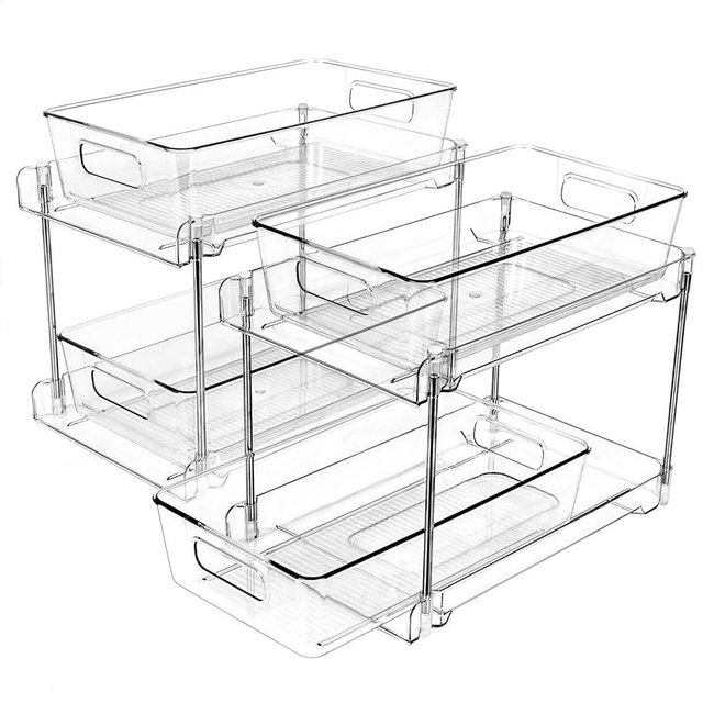 Under Sink Organizers and Storage for Bathroom or Kitchen, 2 Tier Pull Out Cabinet Organizers for Bathroom Vanity Counter Pantry Storage,Multi-Purpose Under Cabinet Organizer with Drawers, 2 Pack
