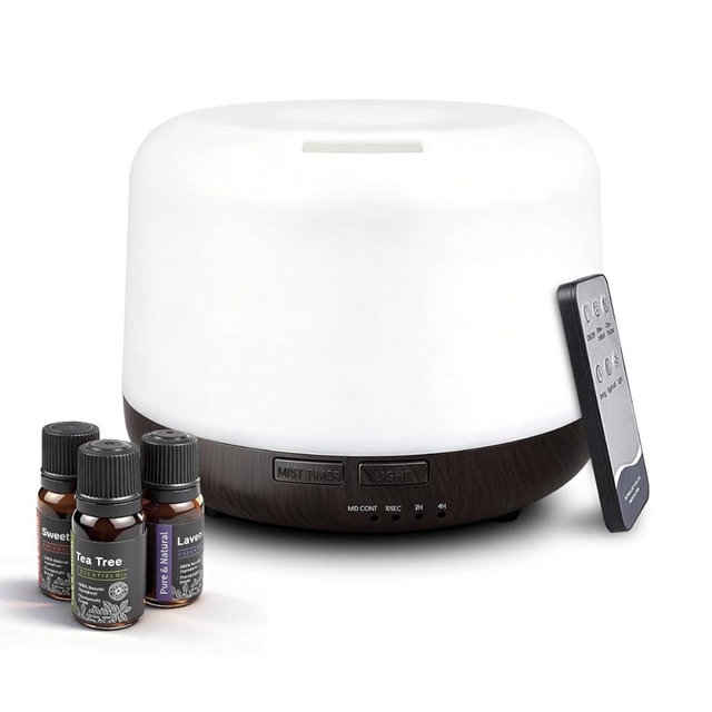 500ml USB Essential Oils Diffuser for Home,3 Aromatherapy Oils Set Diffuser with Remote Control,Small Air Humidifier for Home Decor Bedroom Office Gym Yoga Decoration Gifts