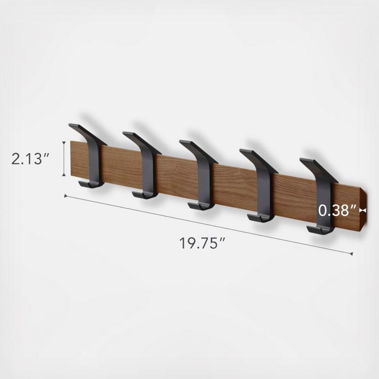 Yamazaki Home Freestanding Coat Hanger Rack With Wooden Hooks Space Saving Steel One Size White