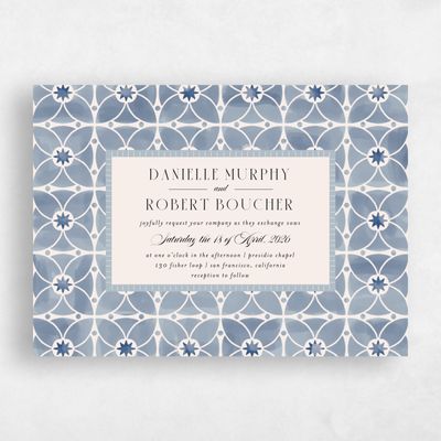 Denim Blue Wedding Invitation - Anafi Landscape