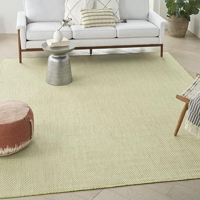 Nourison Courtyard Indoor/Outdoor Ivory Green 9' x 12' Area Rug, Geometric, Easy Cleaning, Non Shedding, Bed Room, Living Room, Dining Room, Deck, Patio, Backyard (9x12)