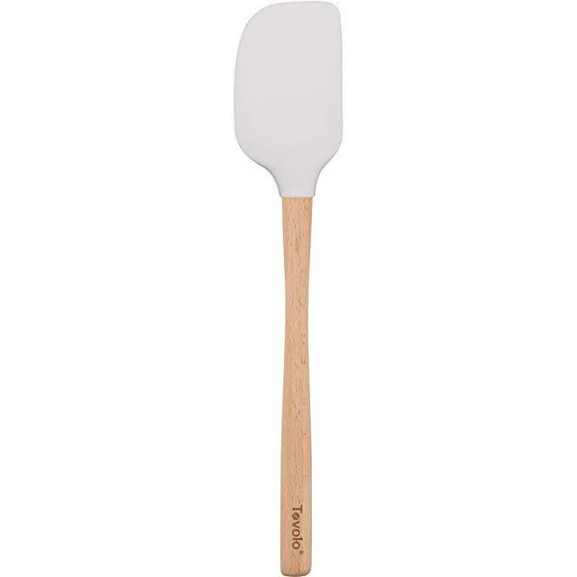 Tovolo 81-15999C Flex-Core Wood Handled Silicone Spatula, Non-Stick Heat-Resistant, BPA-Free, Dishwasher-Safe With Removable Angled Head, White
