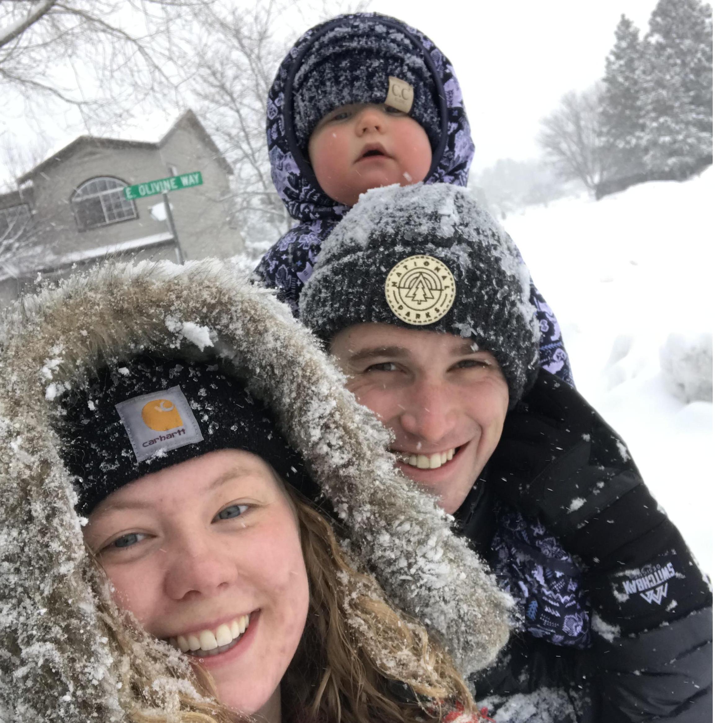 Family photo with one of our favorite littles (Elliot Shute) on one of the snowiest days of the year