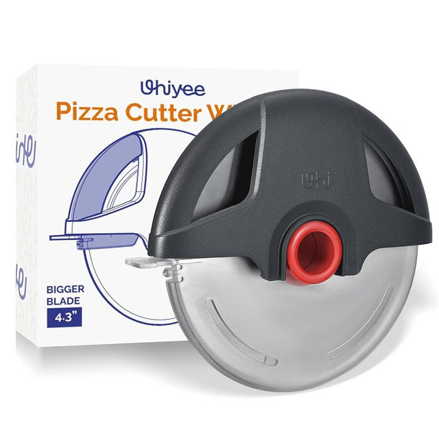 Pizza Cutter Wheel, UHIYEE 4.3" Larger Stainless Steel Pizza Cutter with Protective Blade Cover, Super Sharp Large Pizza Slicer Cuts Smoothly, Easy Cleaning Pizza Cutters Dishwasher Safe, Gray