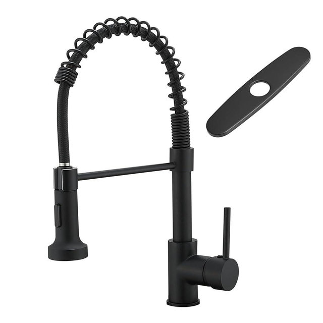 Black Kitchen Faucet with Pull Down Sprayer, AIMADI Commercial Single Handle Pull-Down Sprayer Kitchen Faucets,Matte Black
