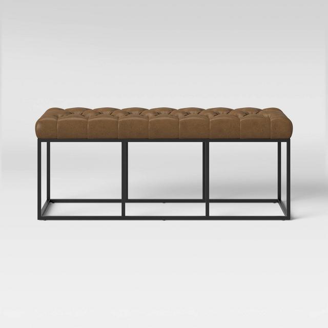 Trubeck Tufted Bench Faux Leather with Metal Base Brown - Project 62™