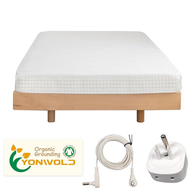 Grounding Sheet King Size，10% Pure Silver Fiber+400 Thread Count Organic Cotton，Soft Earth Grounding Bed Fitted Sheets with Grounding Cord +US Safe Adapter (King - 76"x 80"x13")