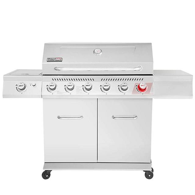Royal Gourmet GA6402S Premier 6 BBQ Stainless Steel Propane Gas Grill with Sear Side Burner Cabinet Style Outdoor Party Cooking, Silver