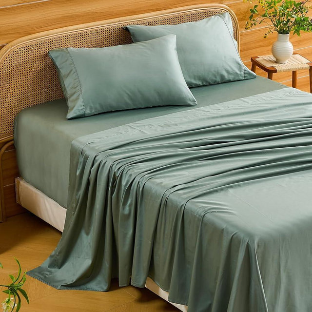 Bedlifes Deep Pocket Sheets 18-24 Inch, King Size Egyptian Cotton 1000 Thread Count, 4-Piece - Fits Extra Thick Mattresses, Cooling & Breathable (Sage Green)
