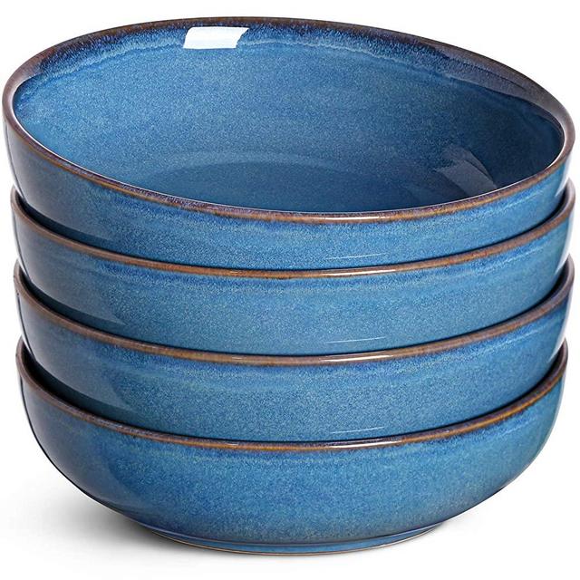 LE TAUCI Pasta Bowls Reactive Glaze Ceramic Salad Bowl, Large Serving Bowl Set 45 Ounce - Set of 4, Ceylon Blue
